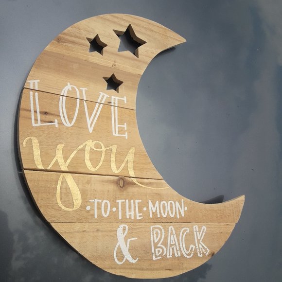 Wooden Moon Wall Hanging Vintage Wood Home Decor Love You to Moon - Picture 4 of 7